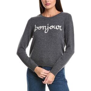 Cinq À Sept Womens Bonjour Graphic Wool-Blend Sweater, Gray